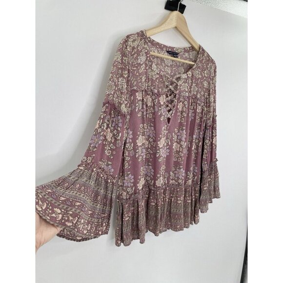 American Eagle Floral Mixed Print Boho Peasant Flowy Blouse Sz S Hippie, Relaxed - Picture 4 of 12